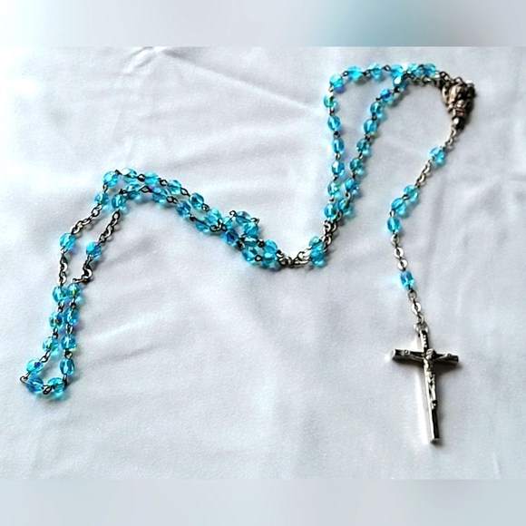 Aurora Borealis Beaded Rosary 19", Stamped Italy - Picture 8 of 8